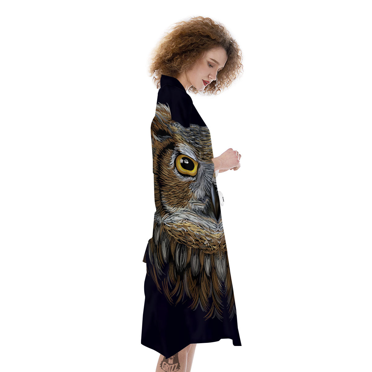 Owl Portrait Print Kimono-grizzshop