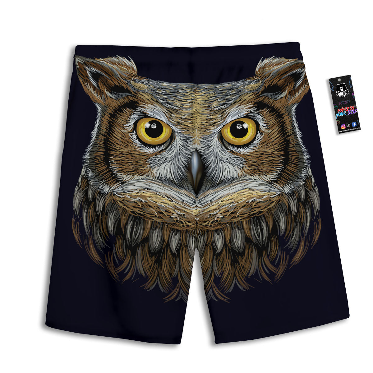 Owl Portrait Print Men's Athletic Shorts