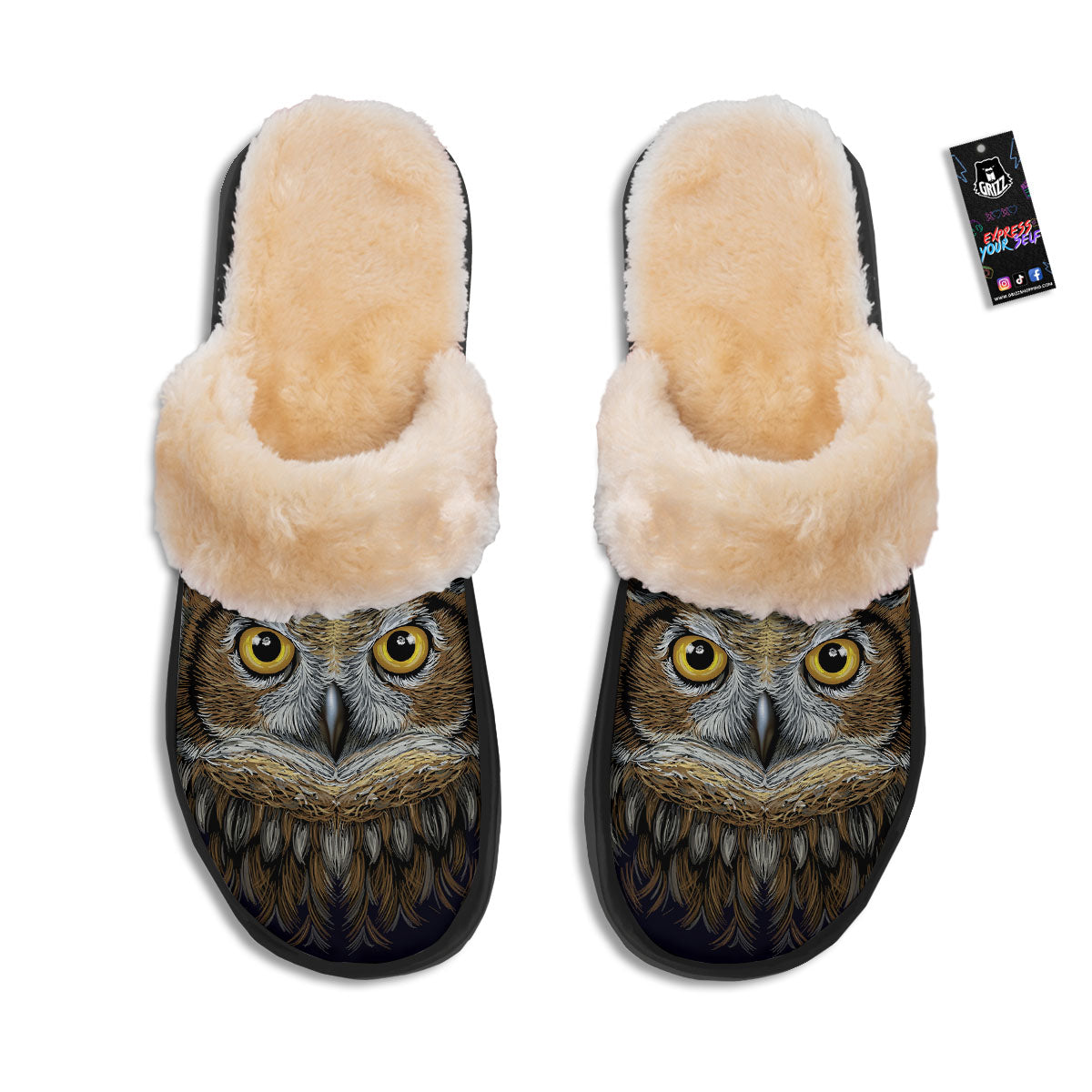 Owl Portrait Print Slippers-grizzshop
