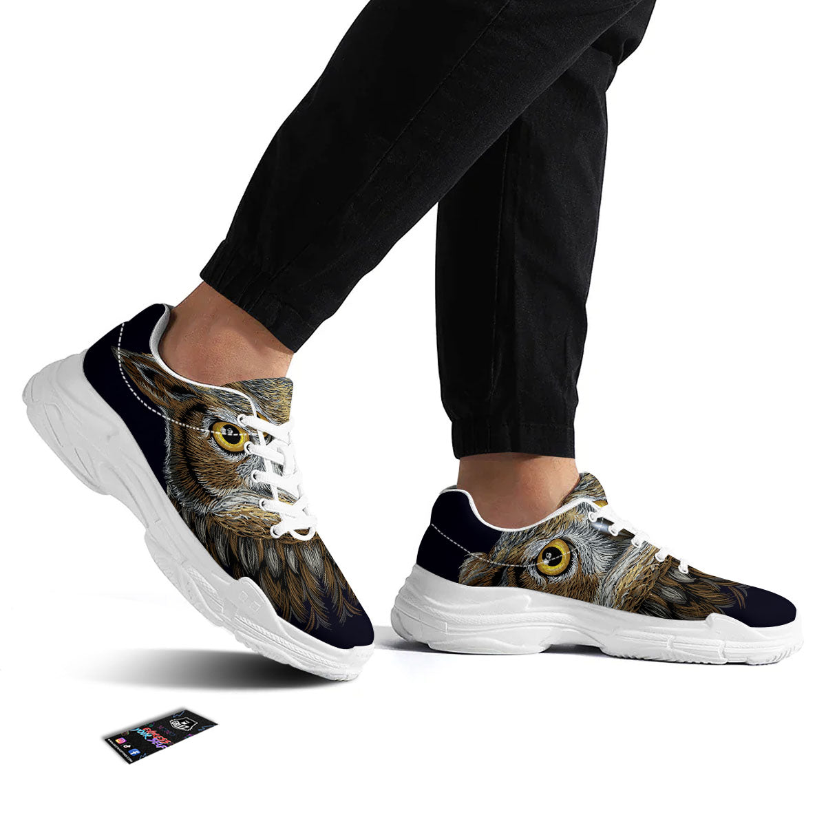 Owl Portrait Print White Chunky Shoes-grizzshop