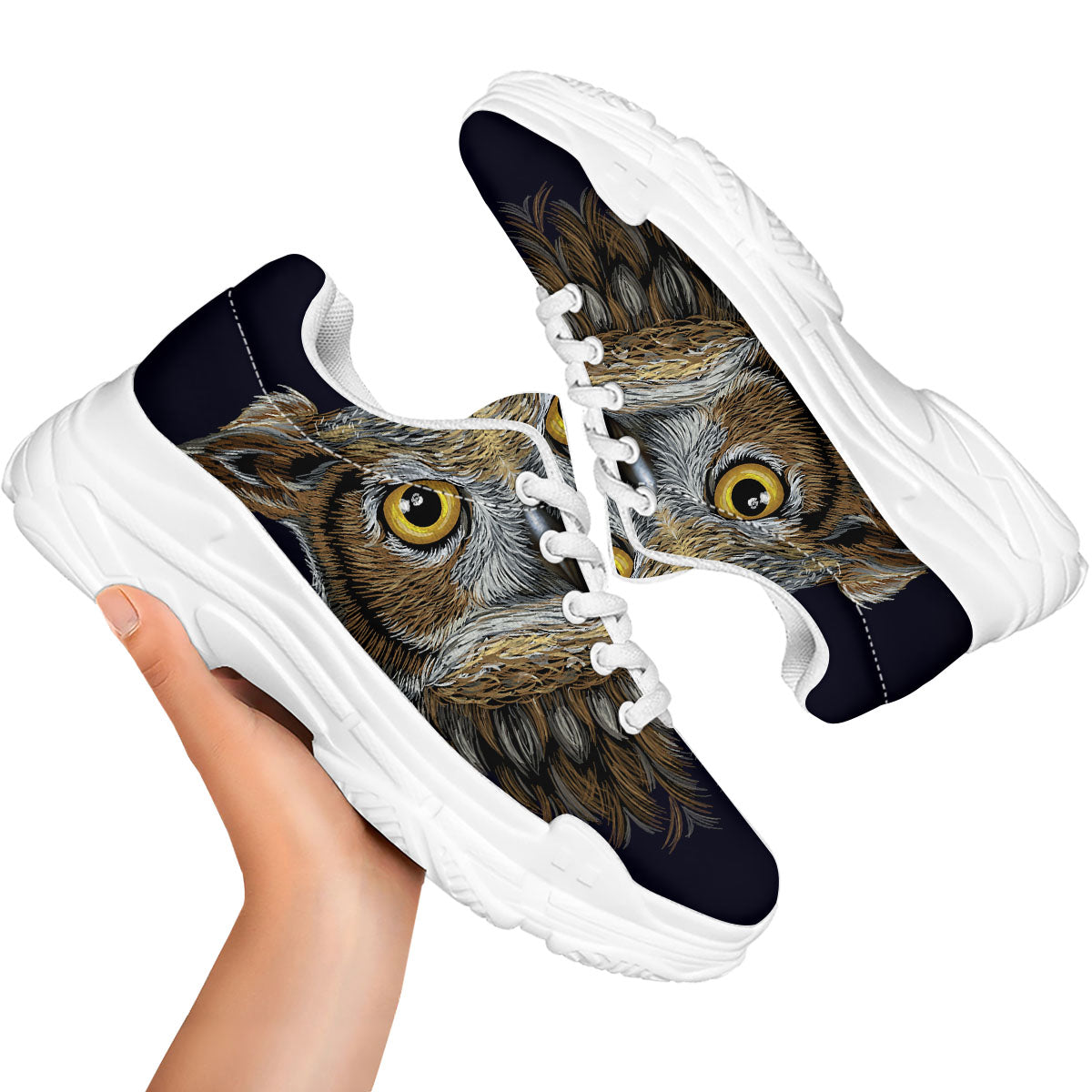 Owl Portrait Print White Chunky Shoes-grizzshop