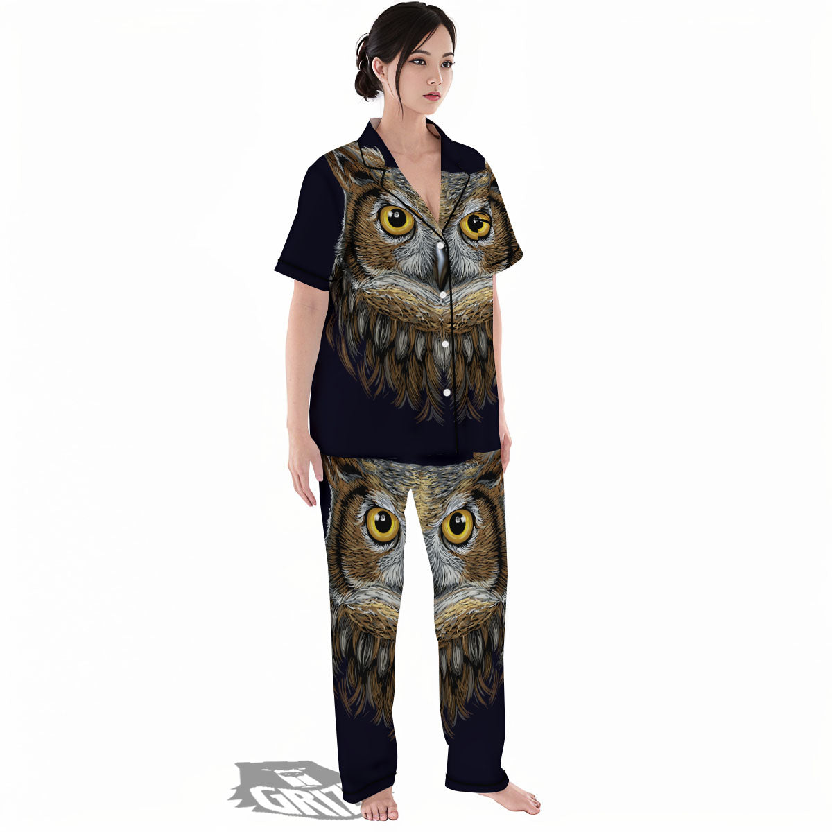 Owl Portrait Print Women's Pajamas Set-grizzshop