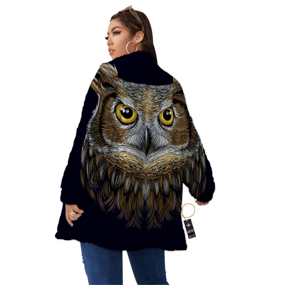 Owl Portrait Print Women's Sherpa Jacket-grizzshop