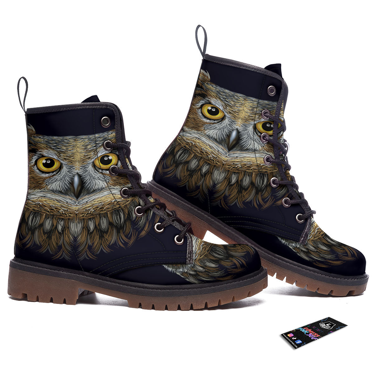 Owl Portrait Print Work Boots-grizzshop