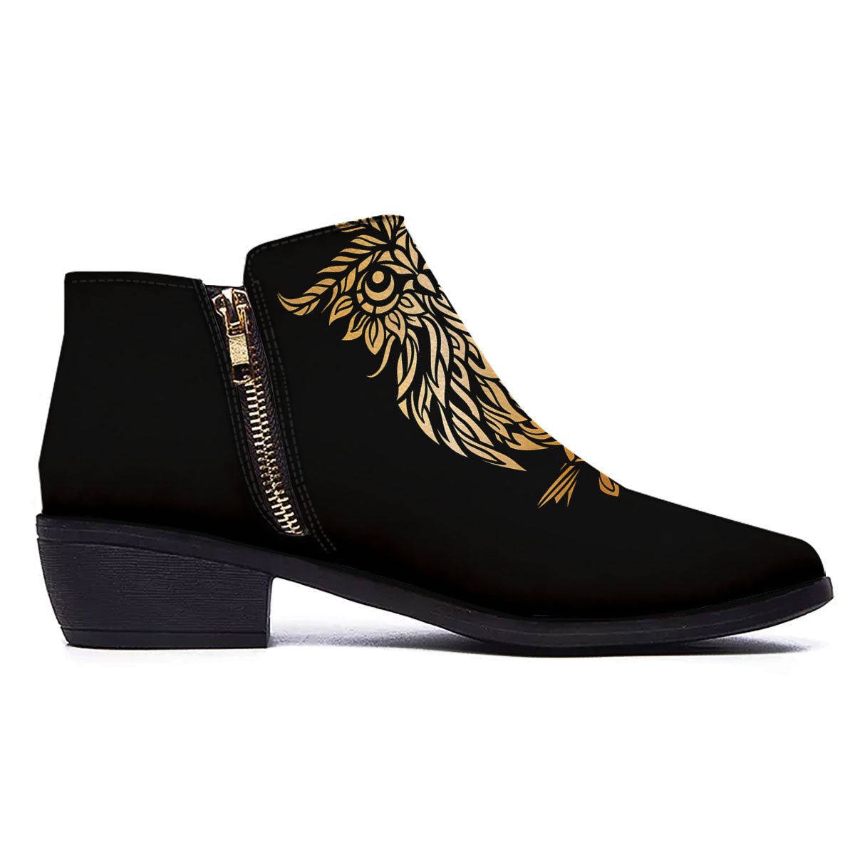 Owl Spiritual Golden Print Ankle Boots-grizzshop