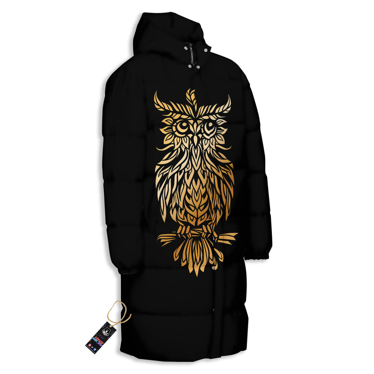 Owl Spiritual Golden Print Long Down Jacket-grizzshop