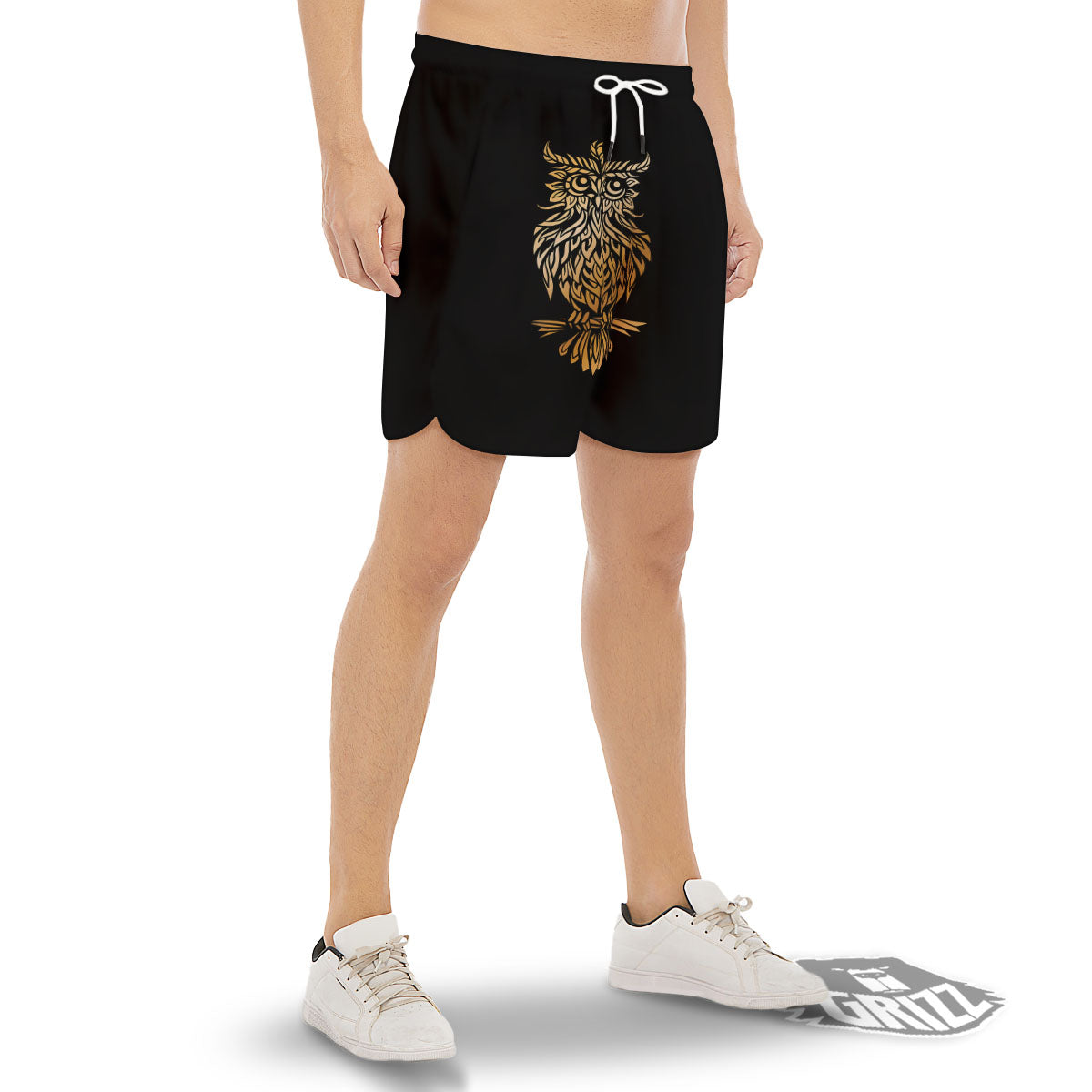 Owl Spiritual Golden Print Men's Gym Shorts-grizzshop