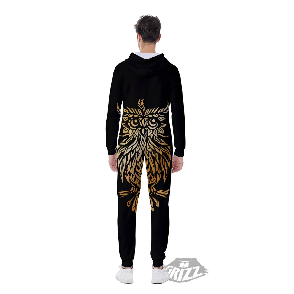 Owl Spiritual Golden Print Men's Jumpsuit-grizzshop