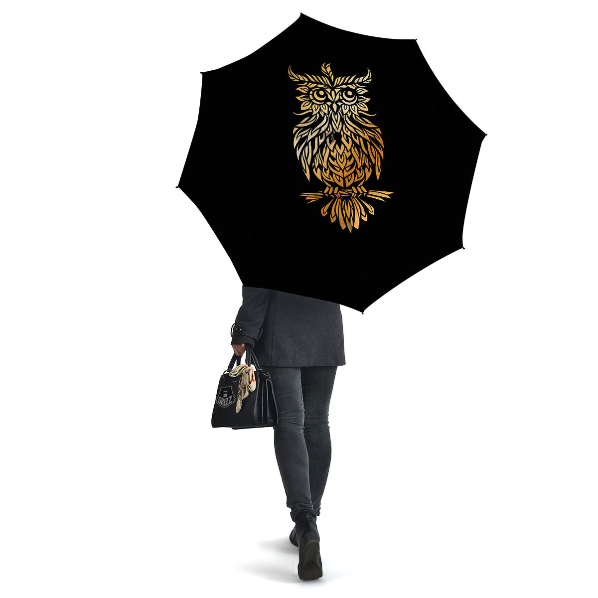 Owl Spiritual Golden Print Umbrella-grizzshop