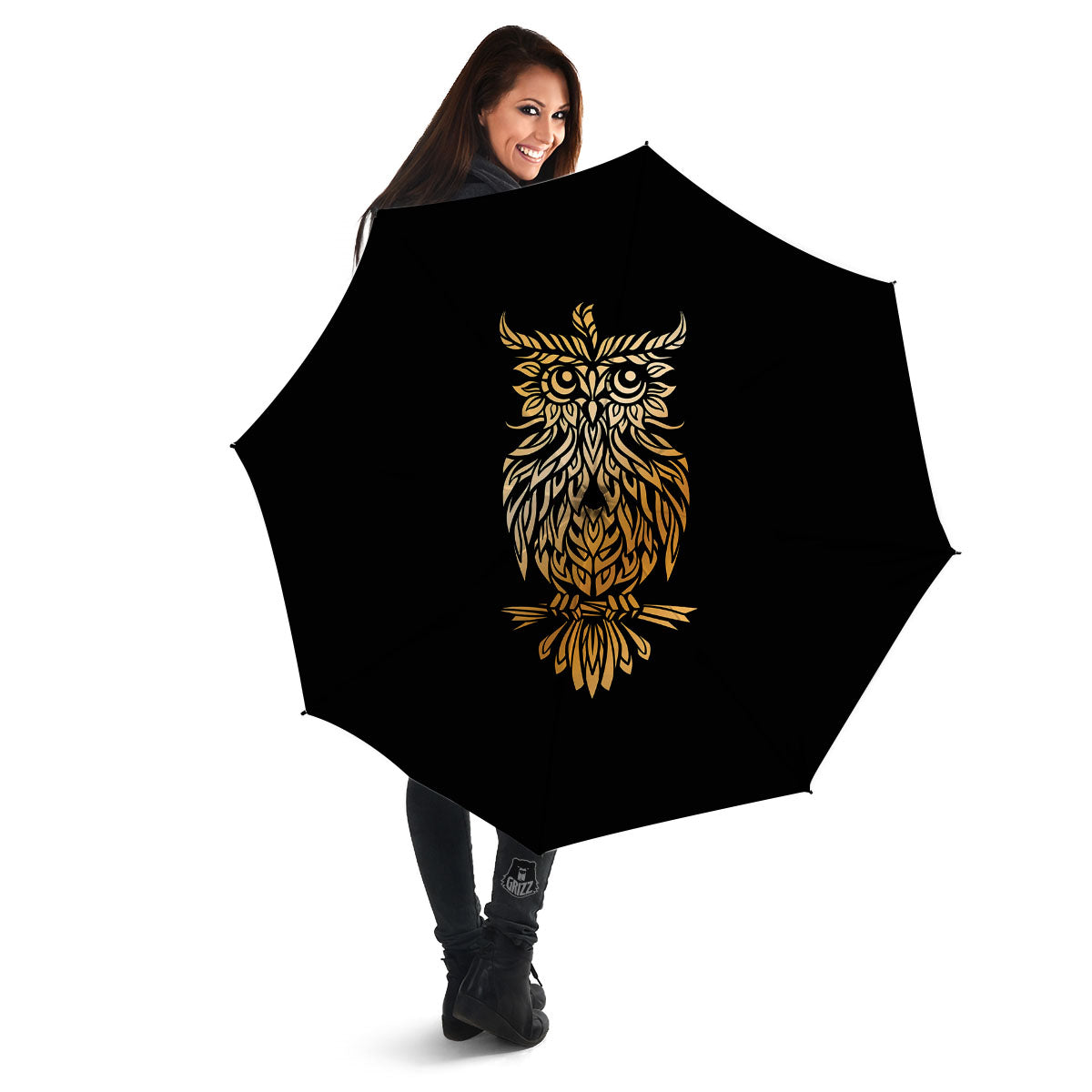 Owl Spiritual Golden Print Umbrella-grizzshop