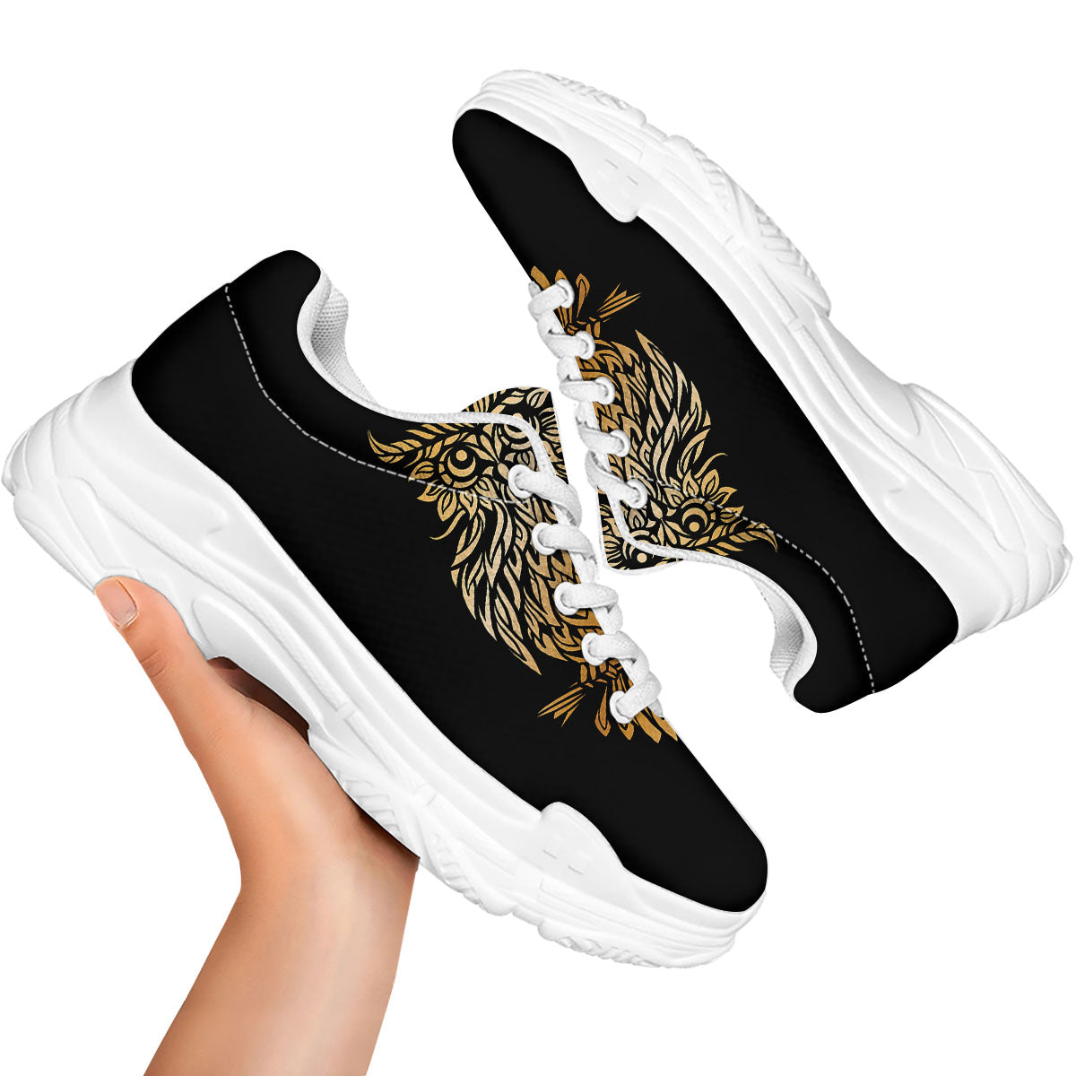 Owl Spiritual Golden Print White Chunky Shoes-grizzshop