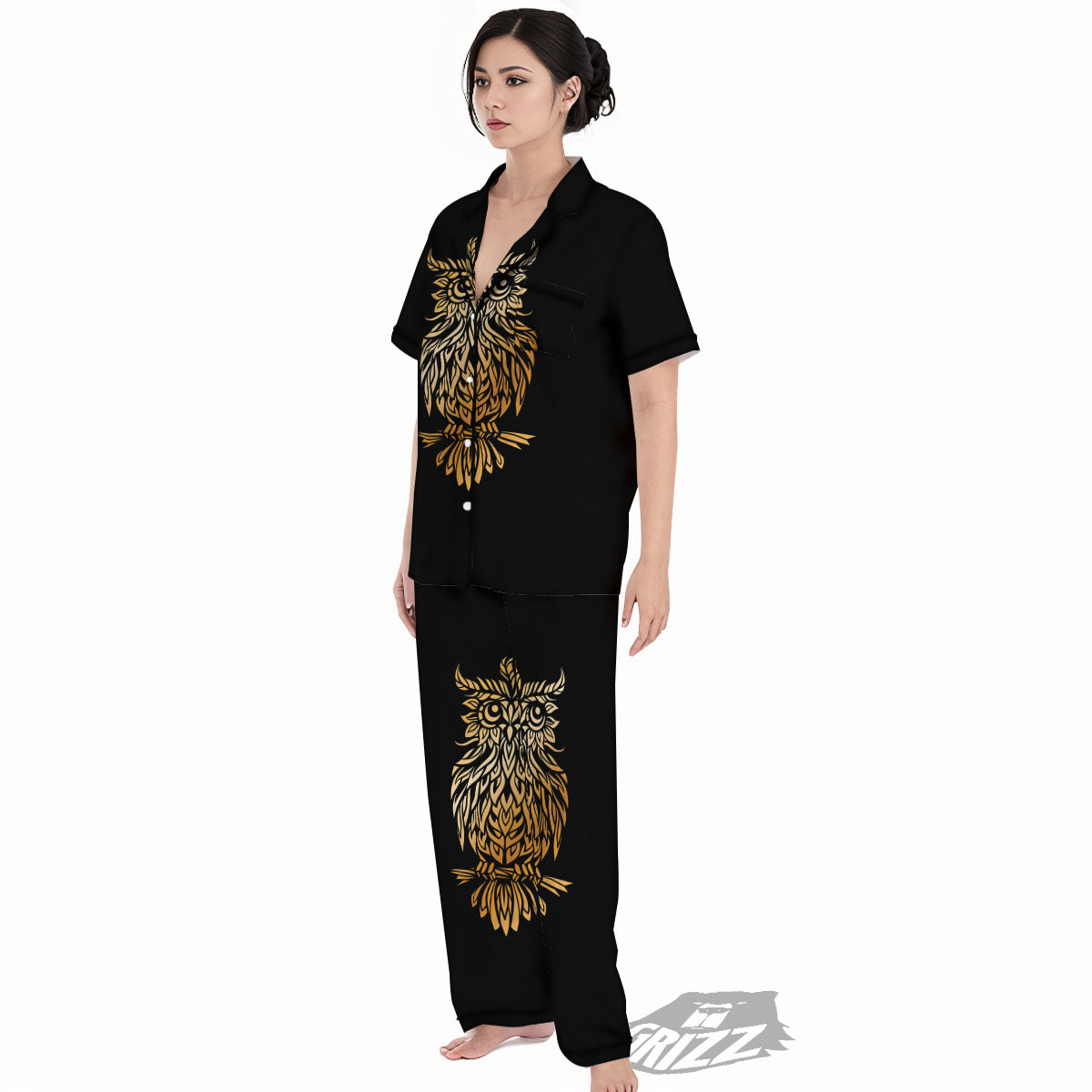 Owl Spiritual Golden Print Women's Pajamas Set-grizzshop