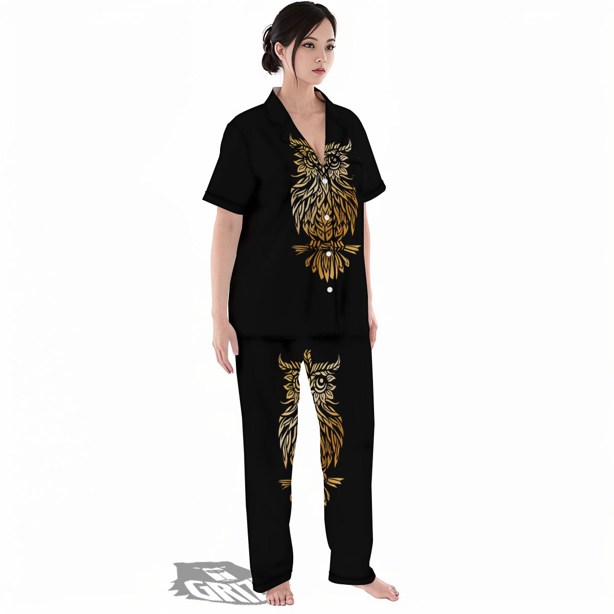 Owl Spiritual Golden Print Women's Pajamas Set-grizzshop