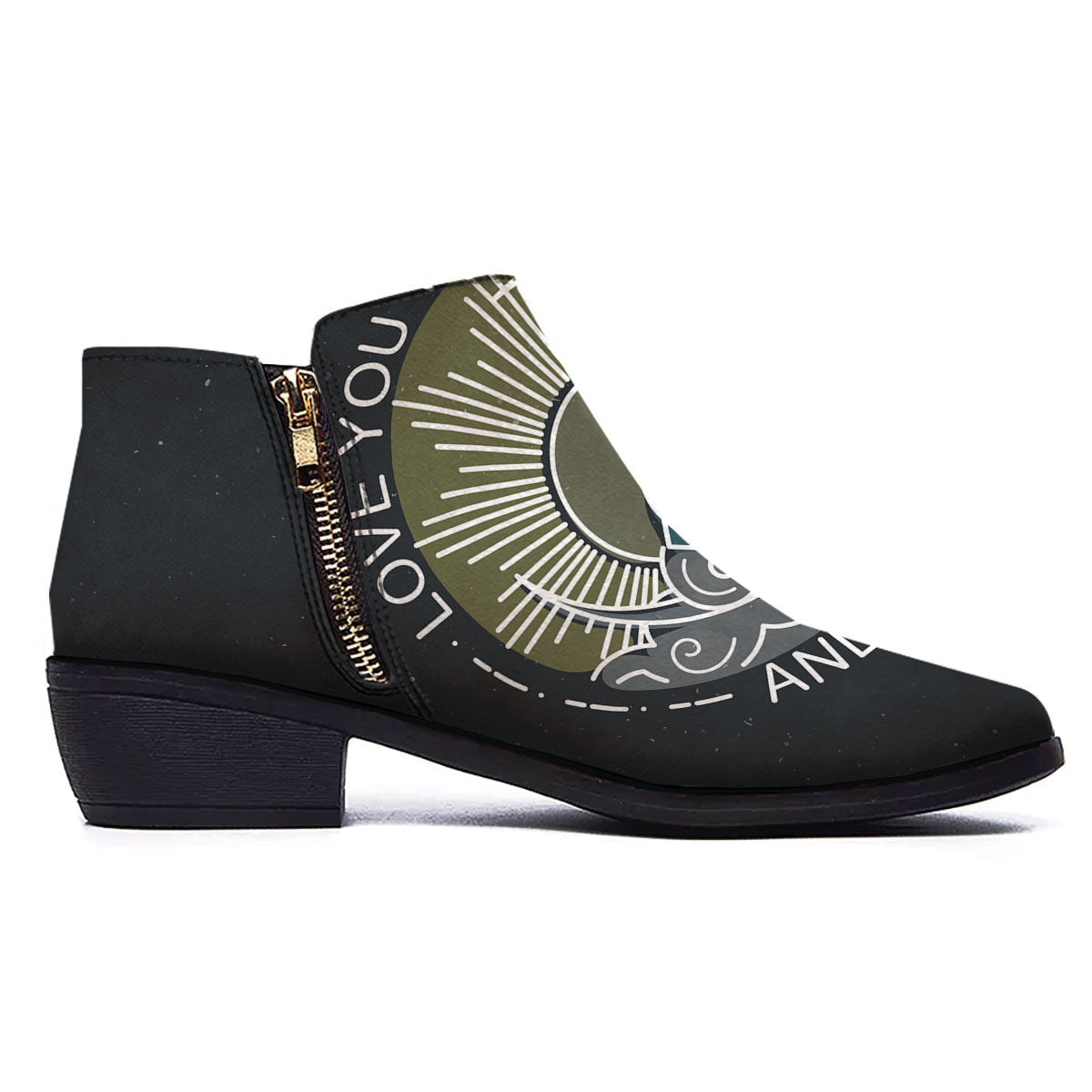 Owl Spiritual With Moon And Sun Print Ankle Boots-grizzshop