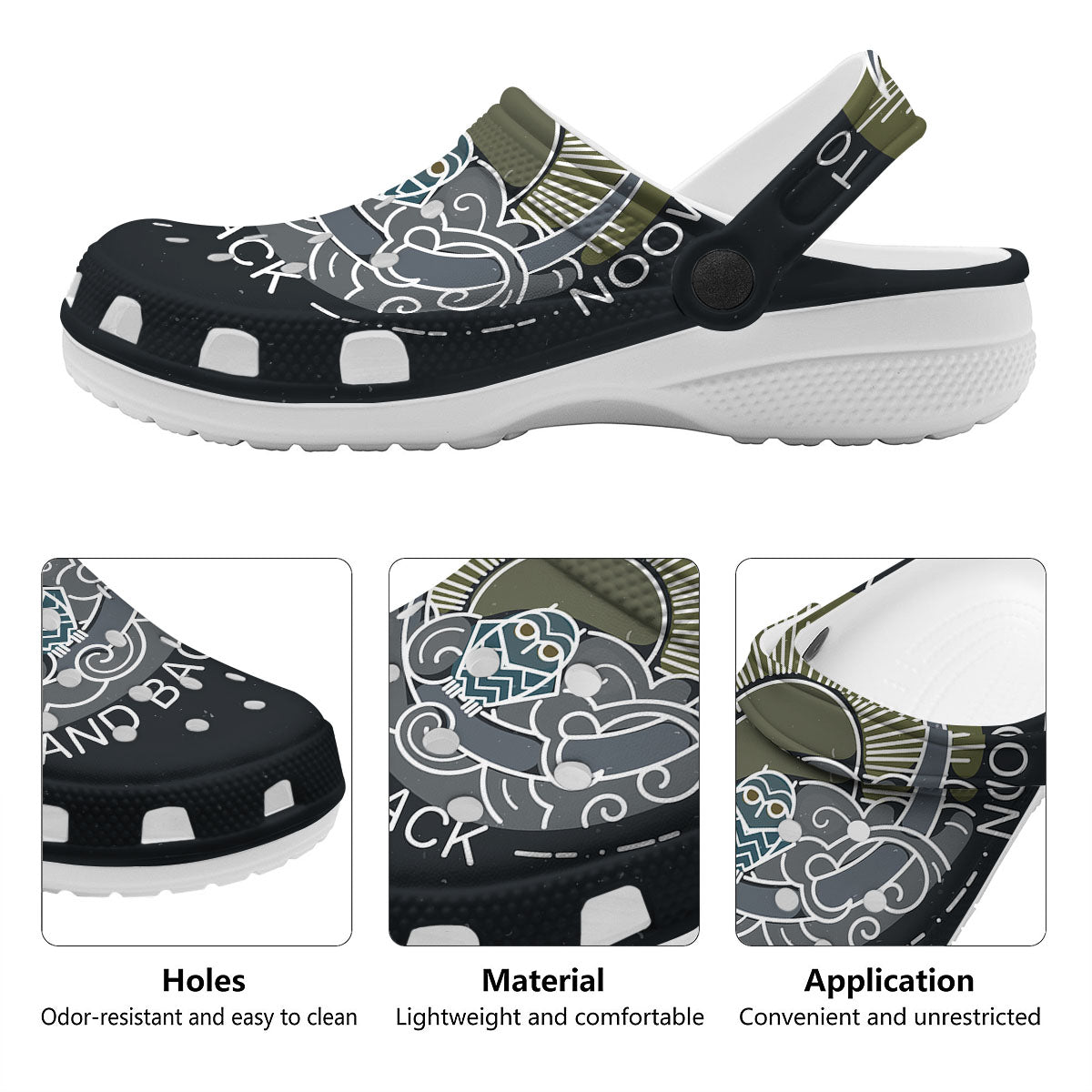 Owl Spiritual With Moon And Sun Print Clog-grizzshop