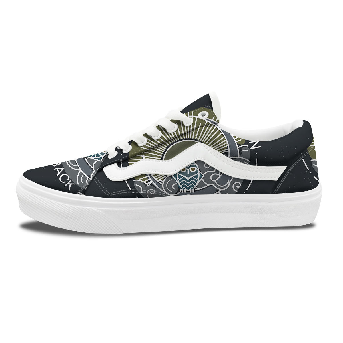 Owl Spiritual With Moon And Sun Print Skate Shoes-grizzshop