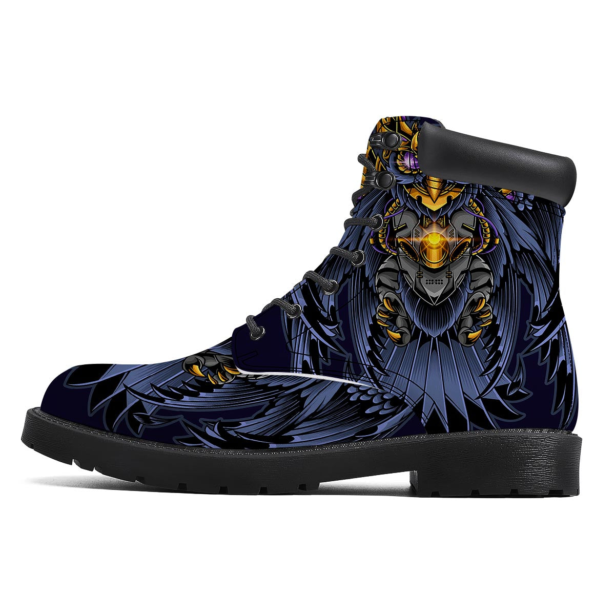 Owl Steampunk Print Boots-grizzshop