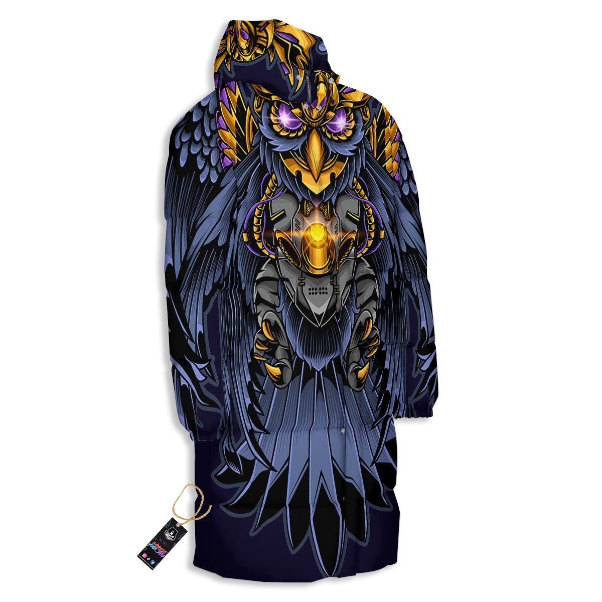 Owl Steampunk Print Long Down Jacket-grizzshop