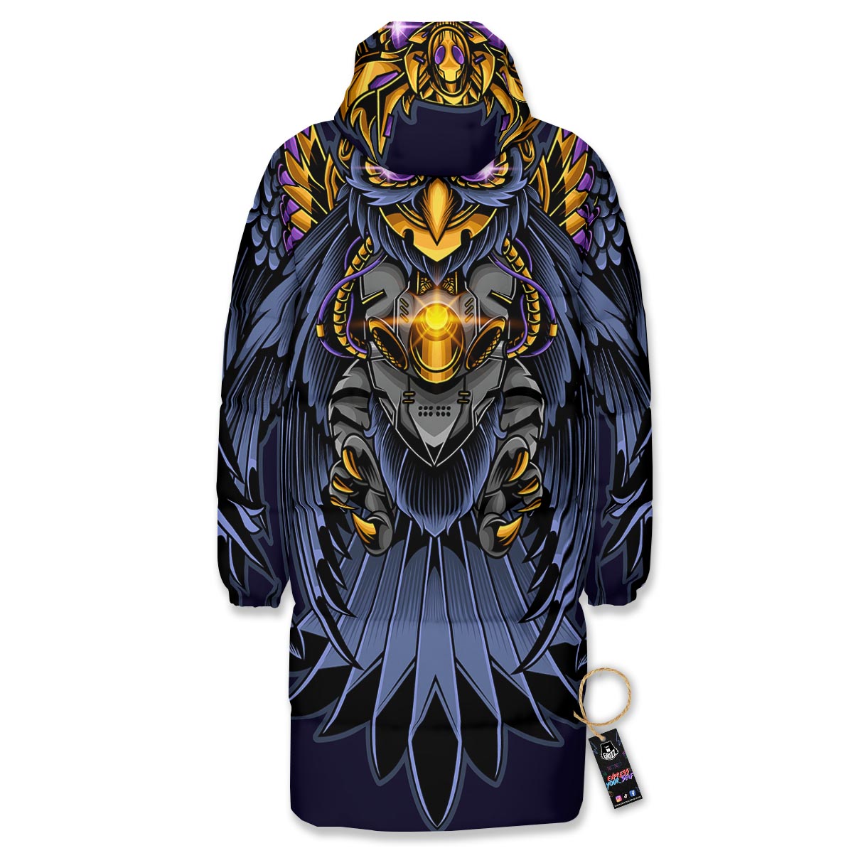 Owl Steampunk Print Long Down Jacket-grizzshop