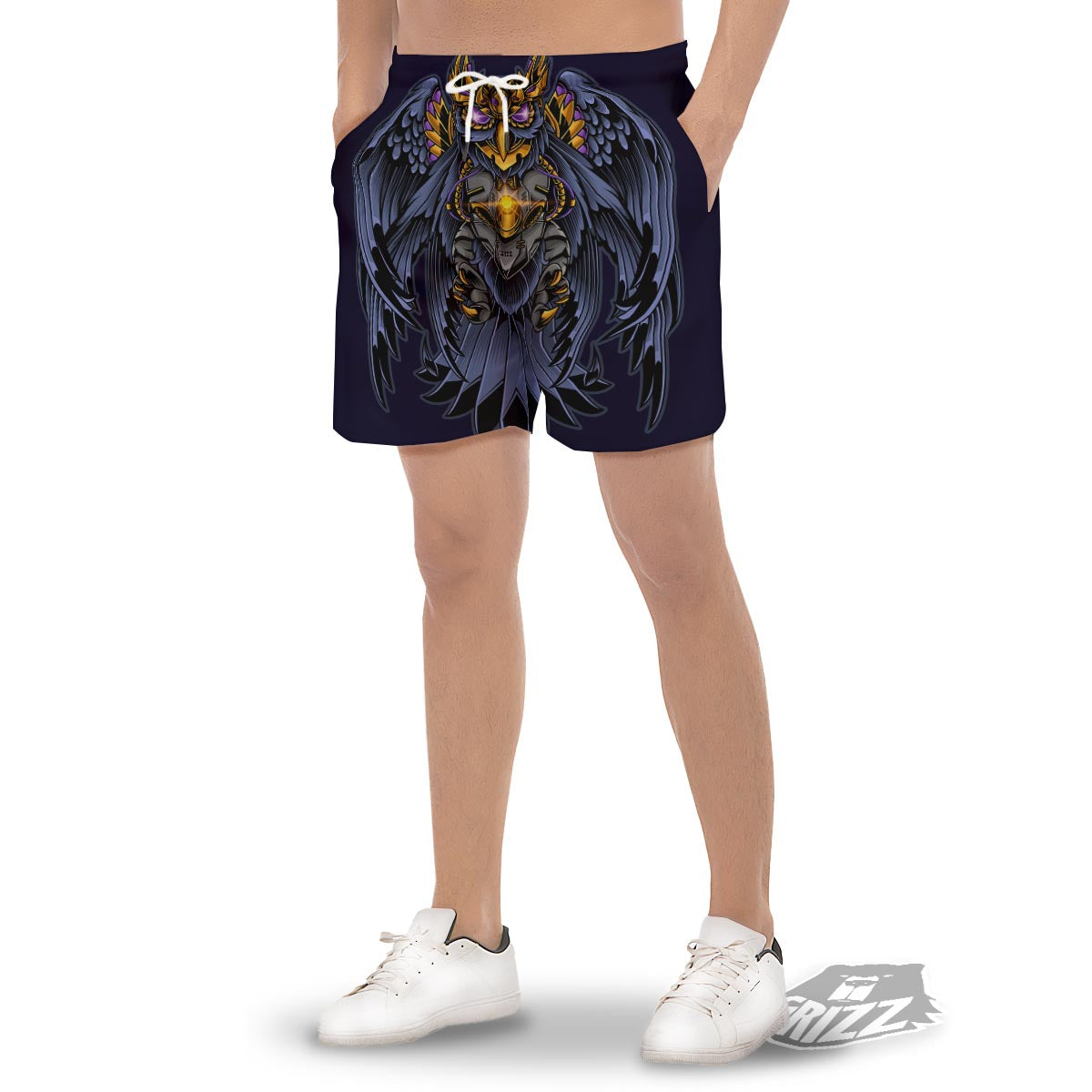 Owl Steampunk Print Men's Gym Shorts-grizzshop