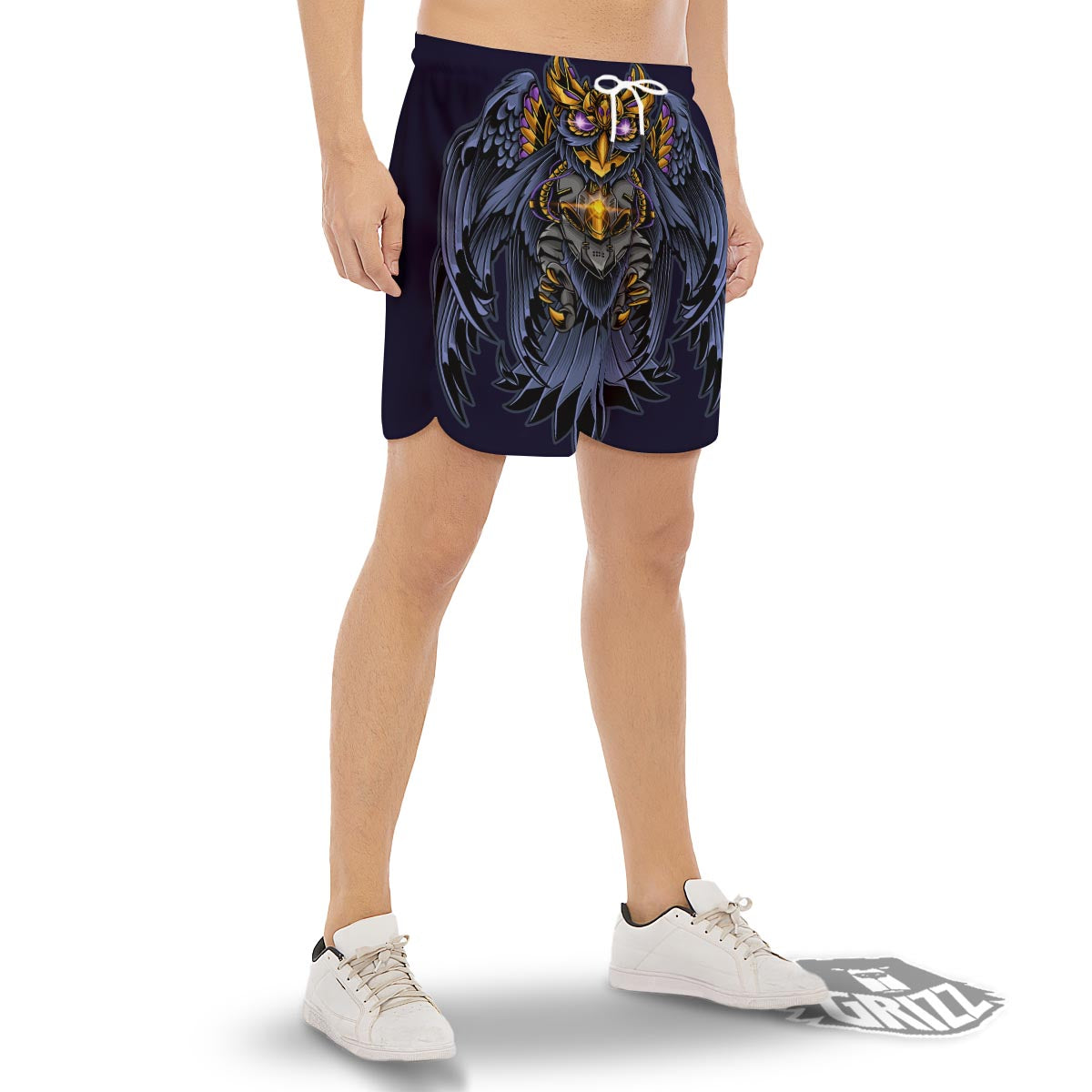 Owl Steampunk Print Men's Gym Shorts-grizzshop