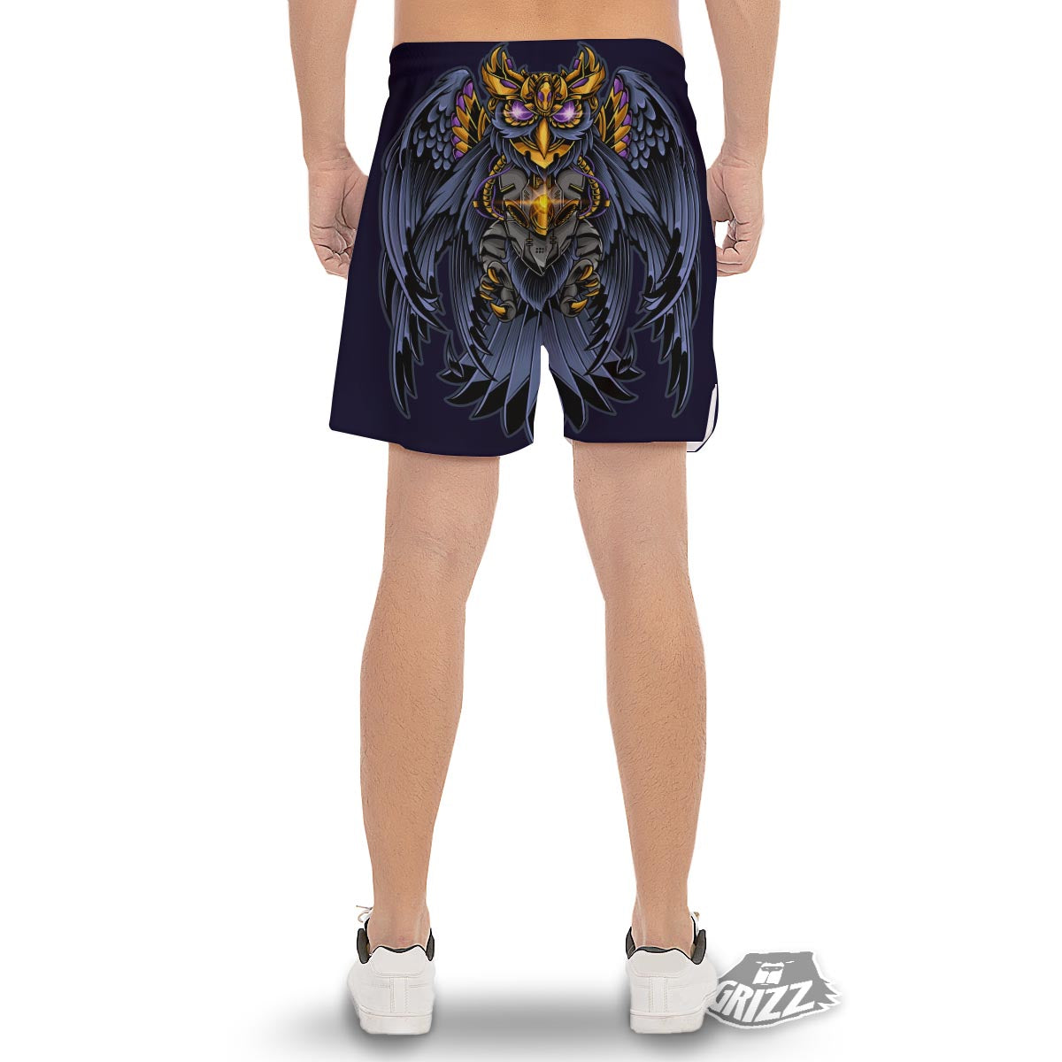 Owl Steampunk Print Men's Gym Shorts-grizzshop
