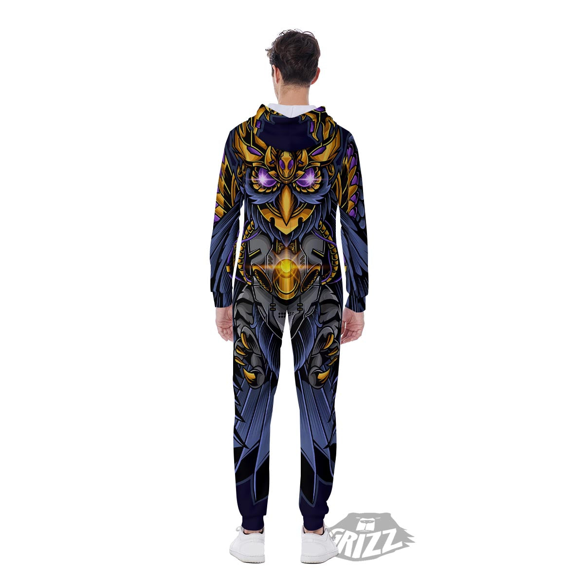 Owl Steampunk Print Men's Jumpsuit-grizzshop