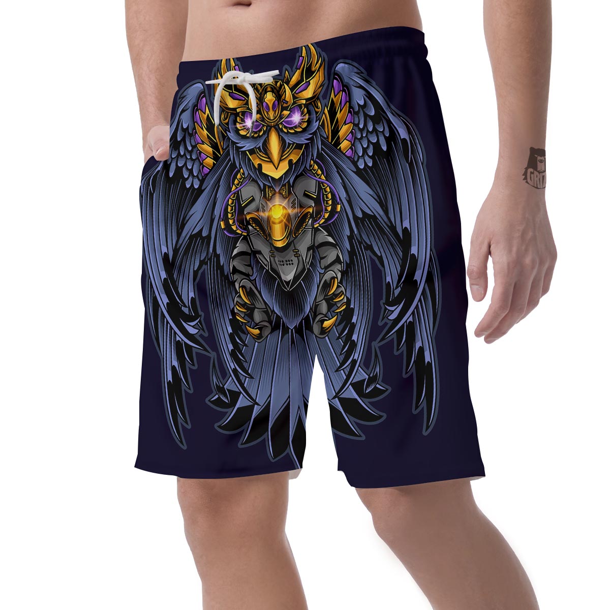 Owl Steampunk Print Men's Shorts-grizzshop