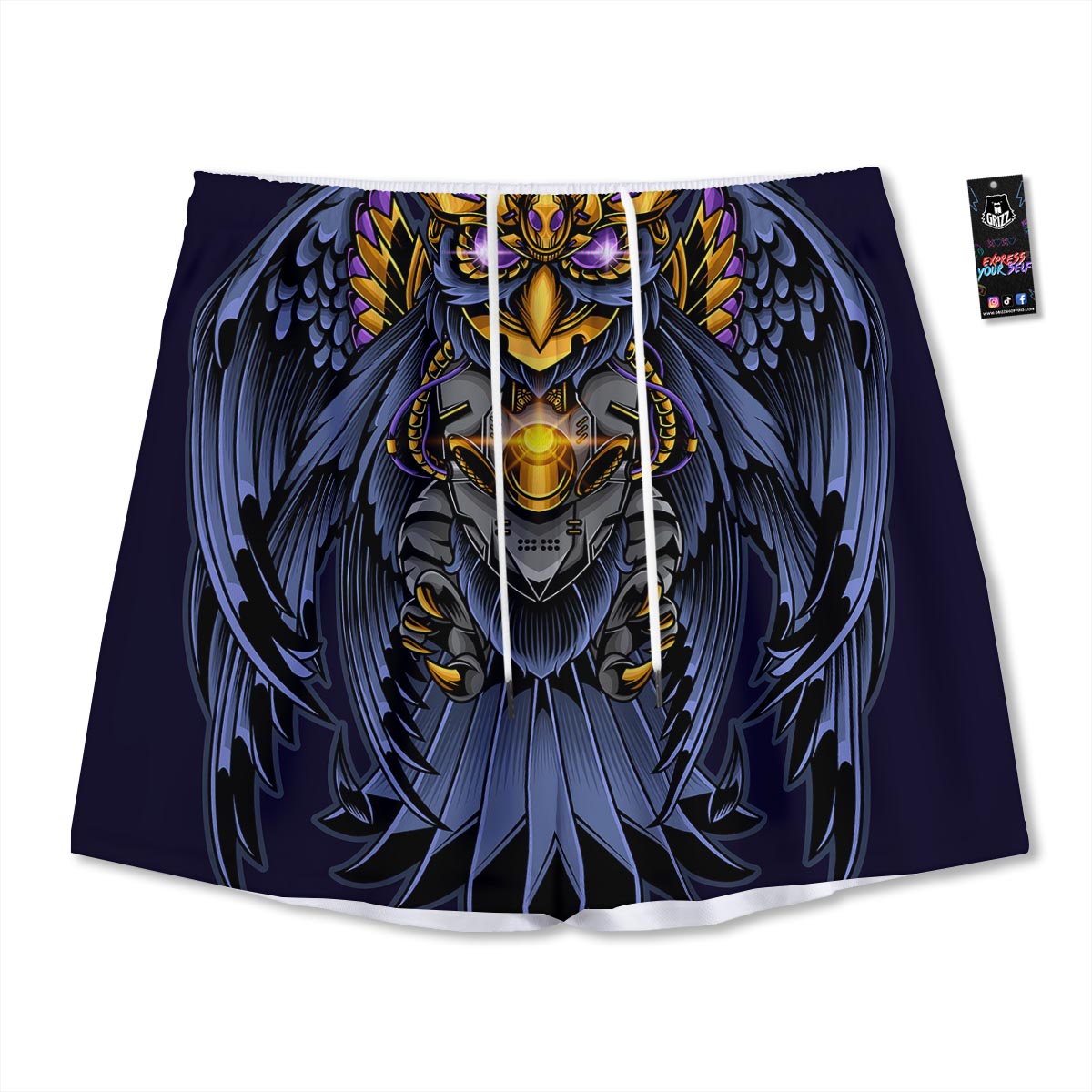 Owl Steampunk Print Mesh Shorts
