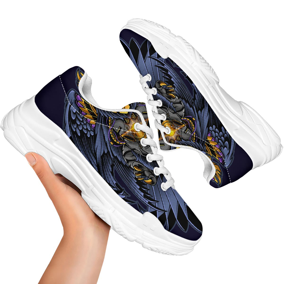 Owl Steampunk Print White Chunky Shoes-grizzshop
