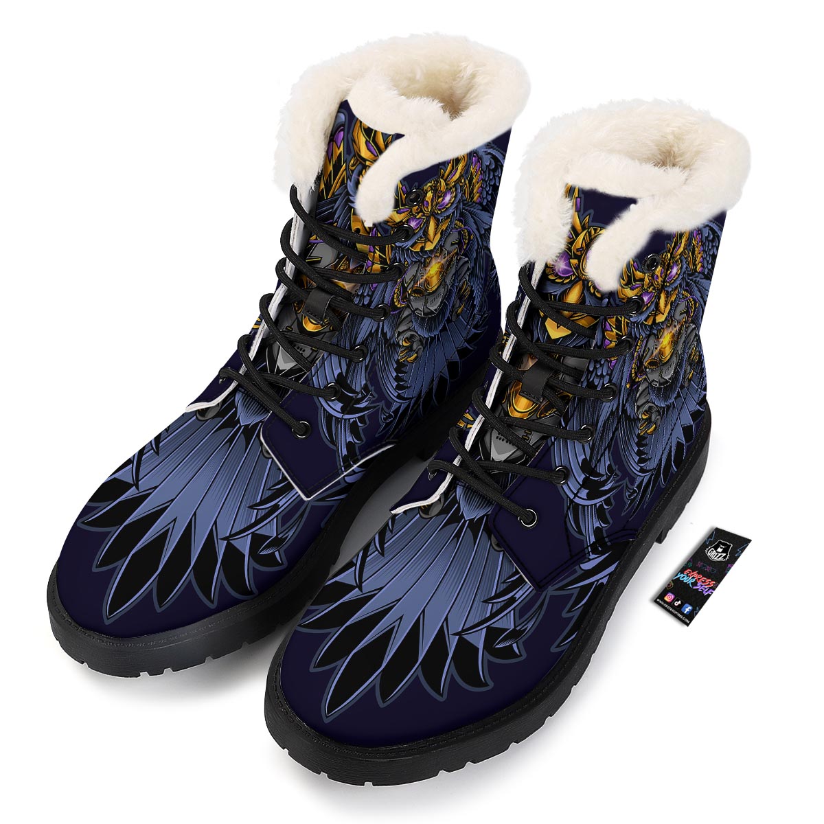 Owl Steampunk Print Winter Boots-grizzshop