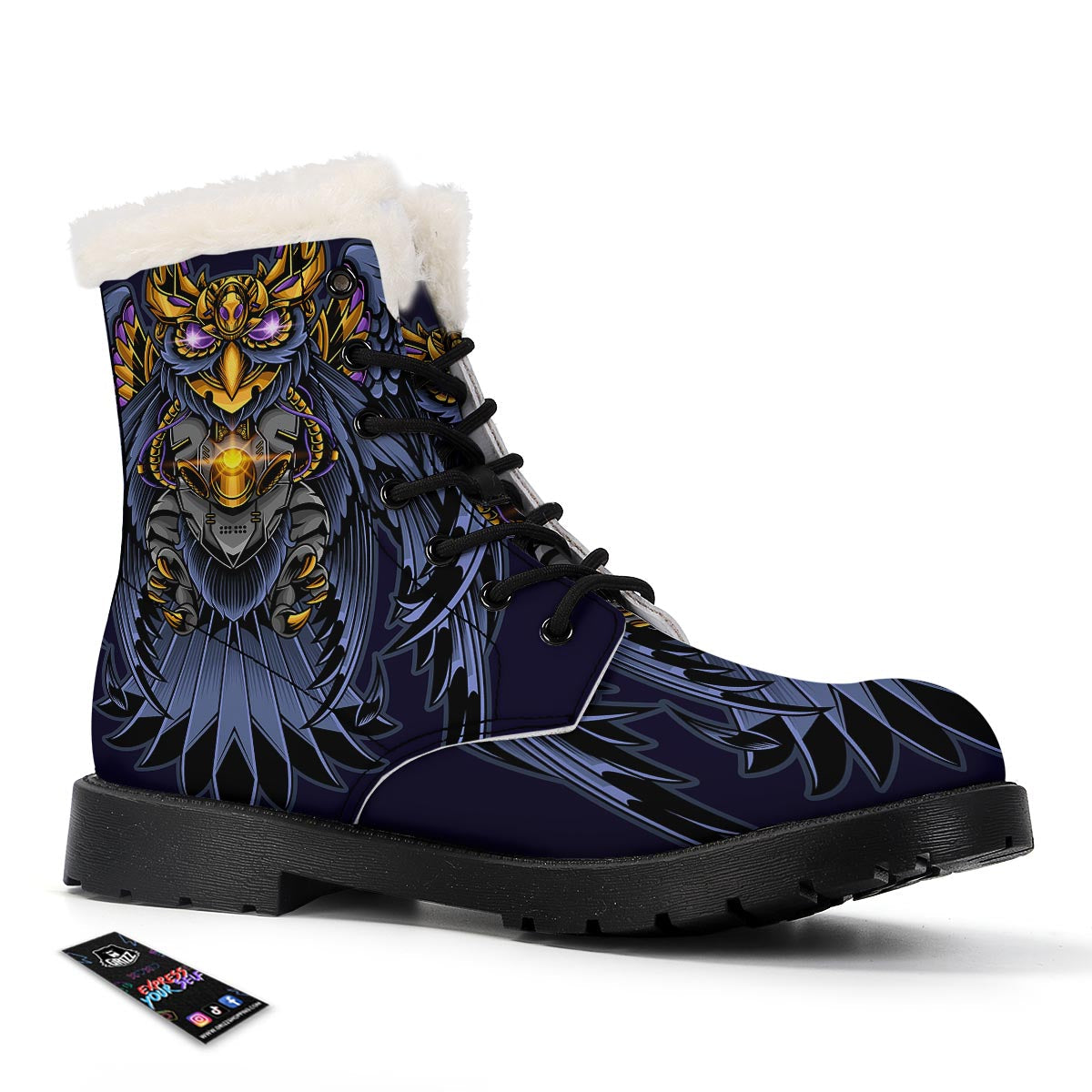 Owl Steampunk Print Winter Boots-grizzshop