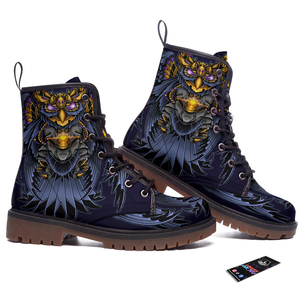 Owl Steampunk Print Work Boots-grizzshop