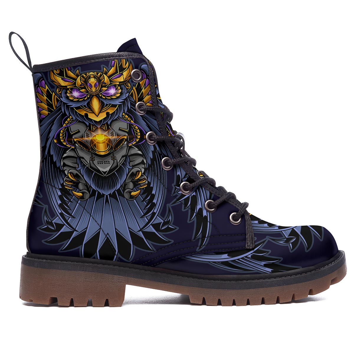 Owl Steampunk Print Work Boots-grizzshop