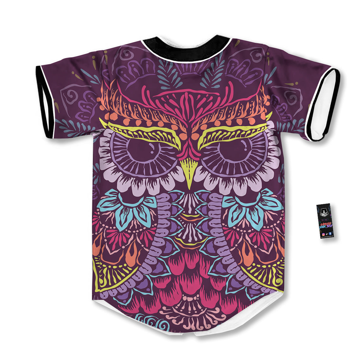 Owl Tribal Colorful Print Baseball Jersey-grizzshop