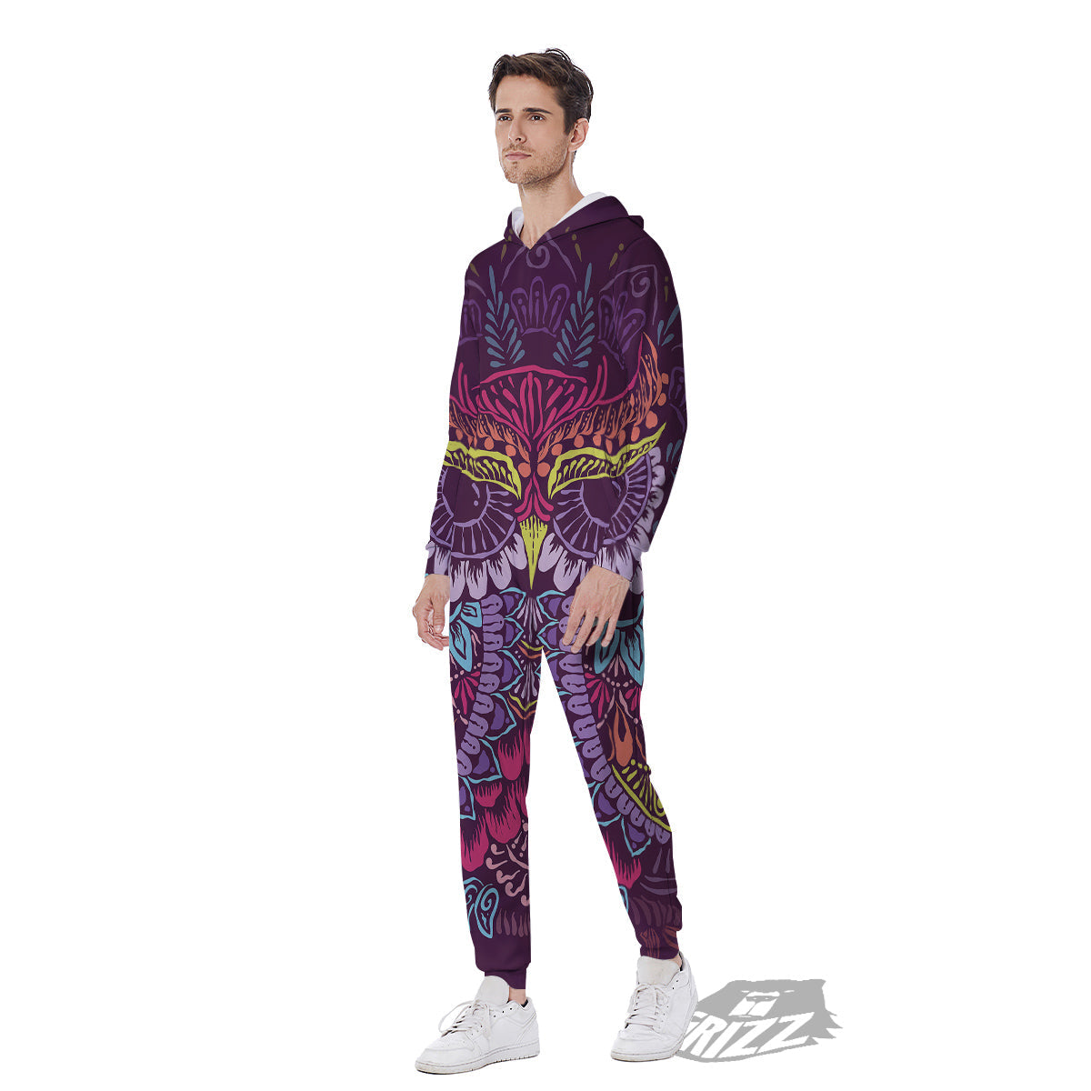 Owl Tribal Colorful Print Men's Jumpsuit-grizzshop