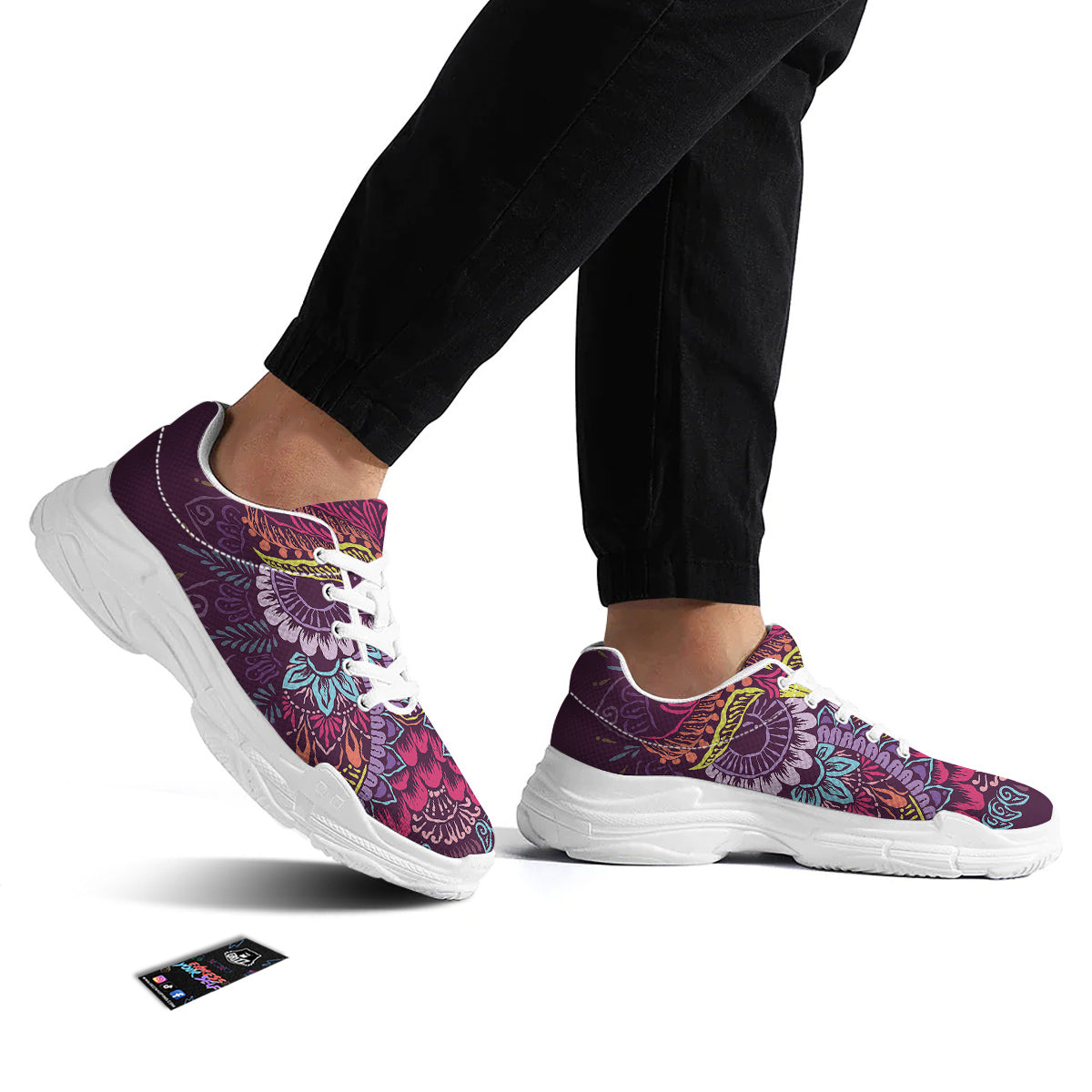 Owl Tribal Colorful Print White Chunky Shoes-grizzshop