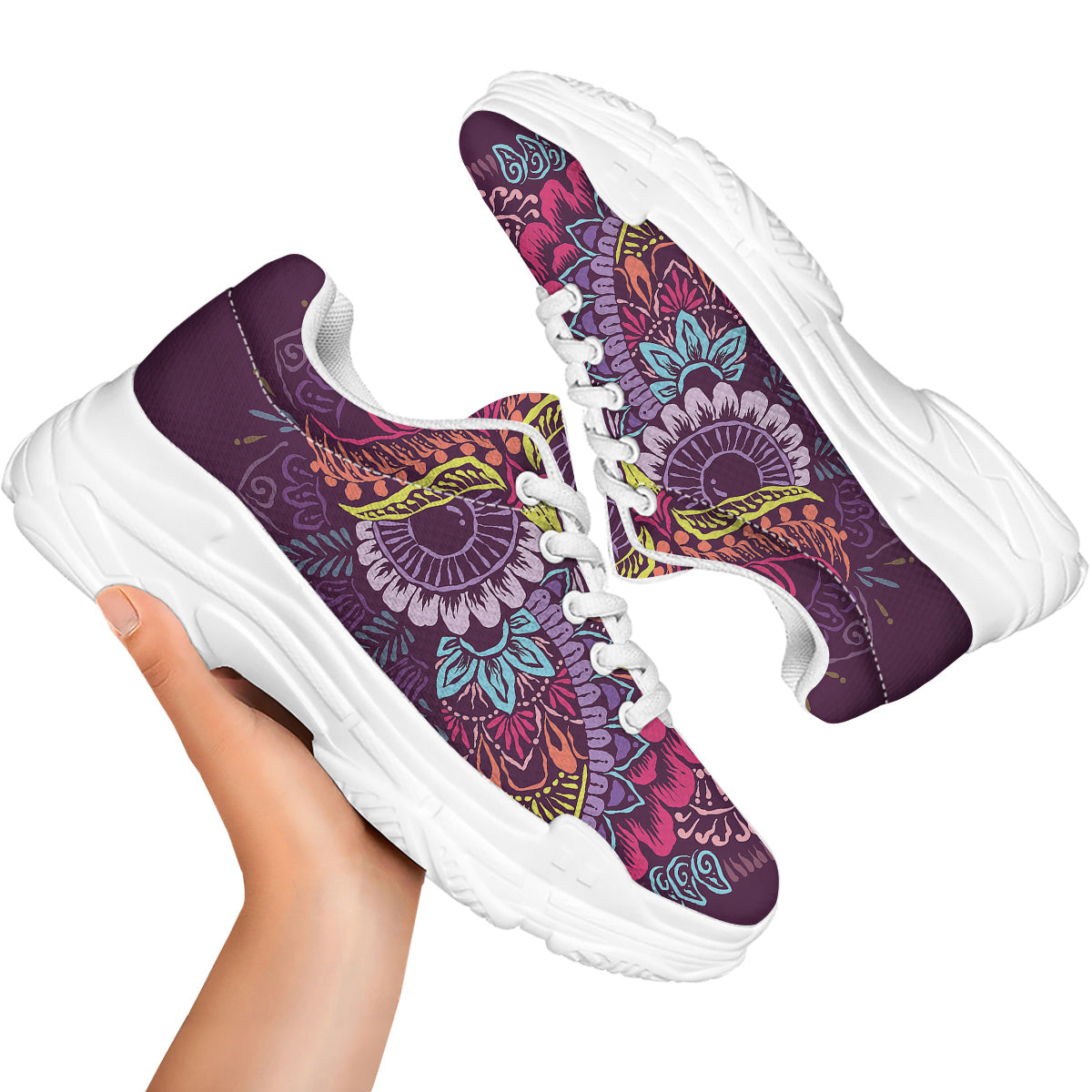 Owl Tribal Colorful Print White Chunky Shoes-grizzshop