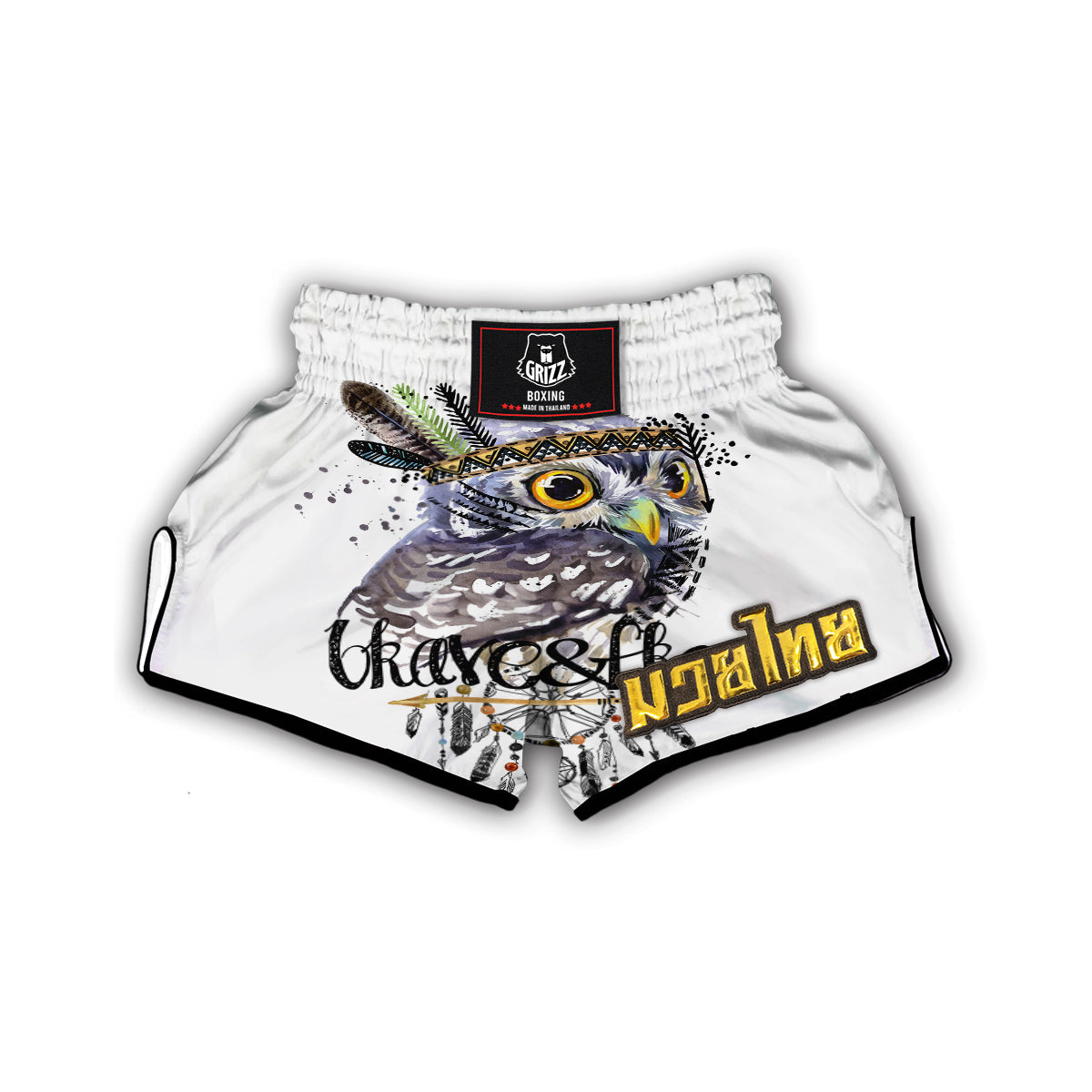 Owl Watercolor Muay Thai Boxing Shorts-grizzshop