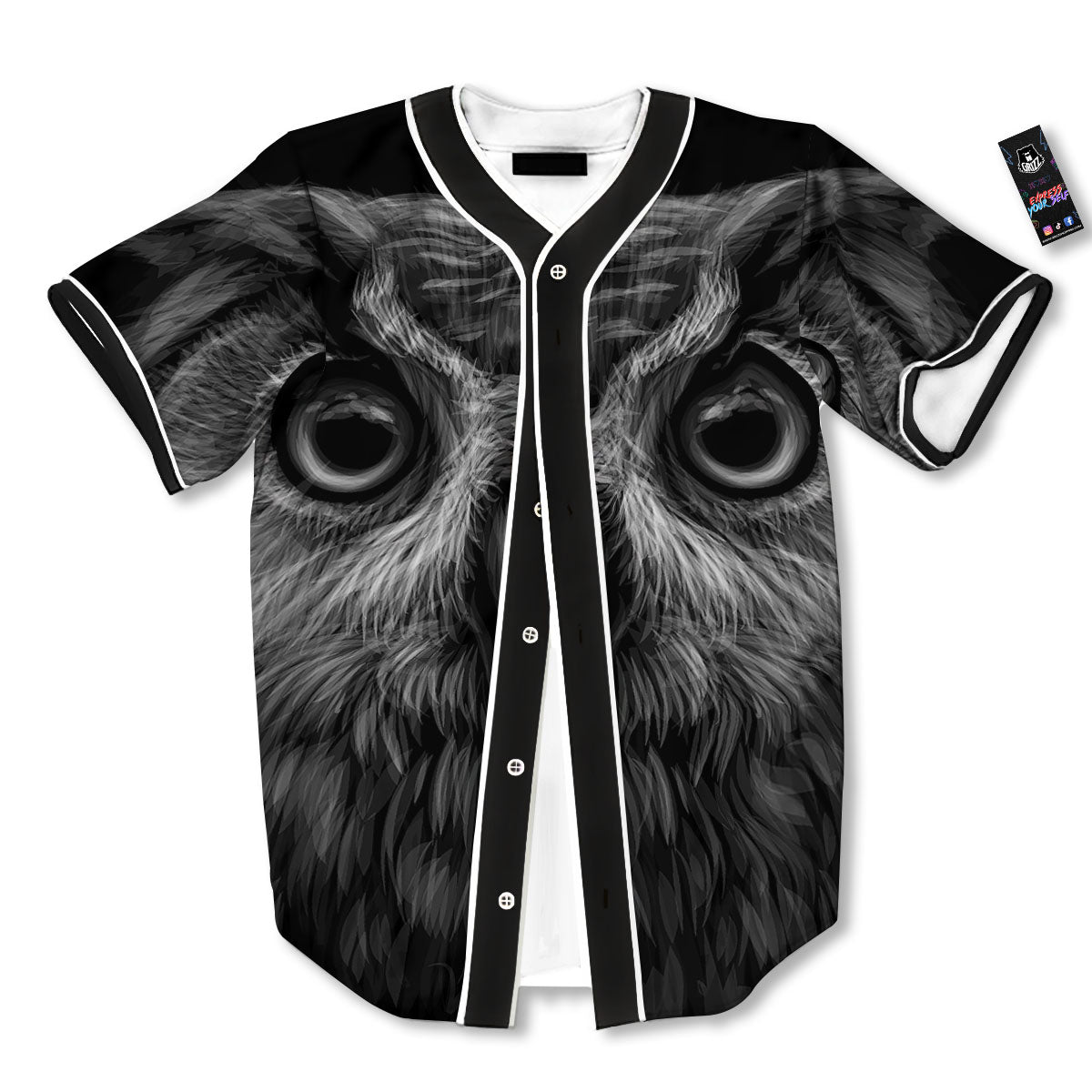 Owl White And Black Print Baseball Jersey-grizzshop