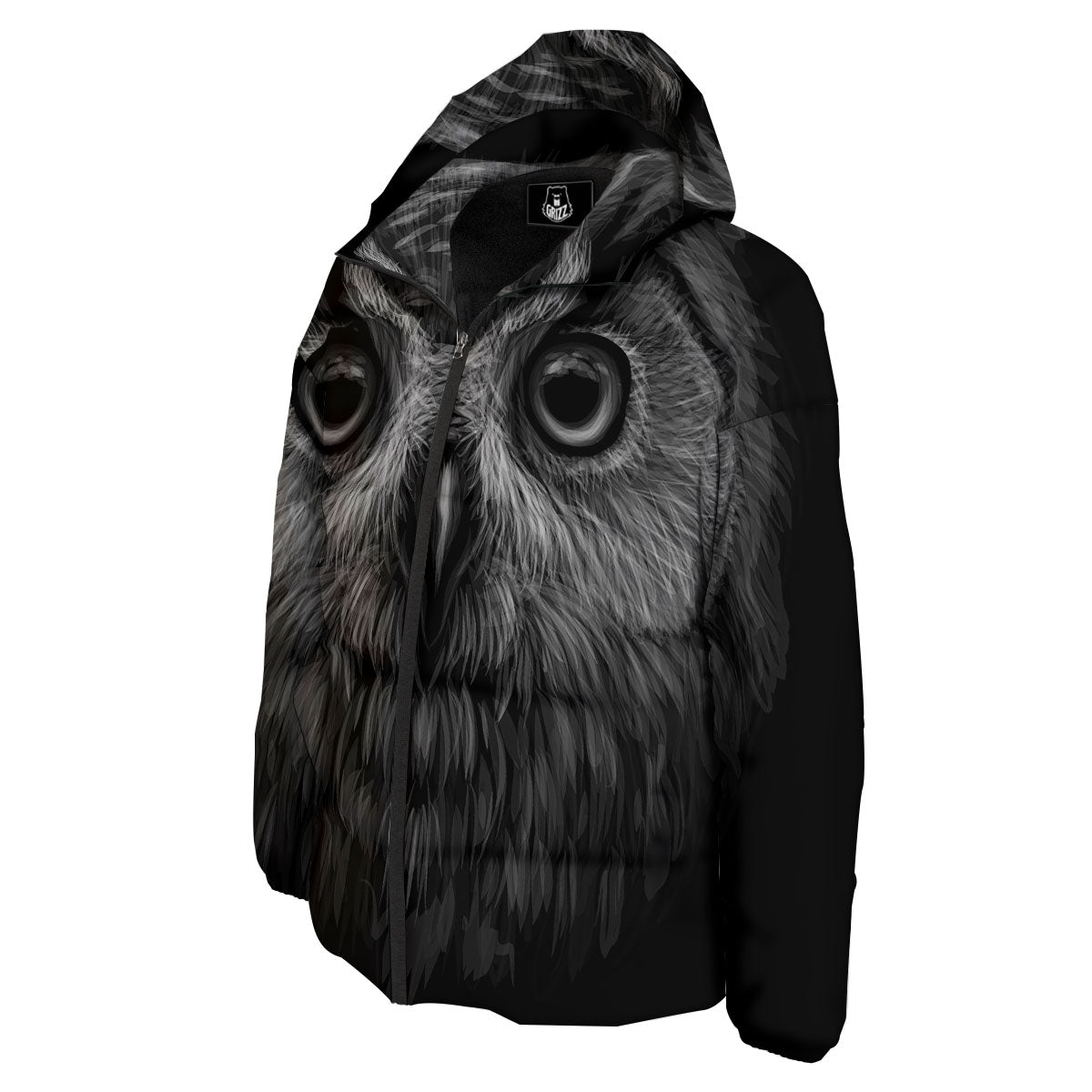 Owl White And Black Print Down Jacket-grizzshop