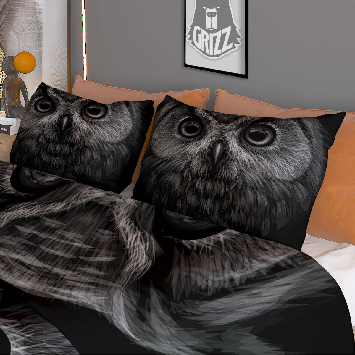 Owl White And Black Print Duvet Cover Bedding Set