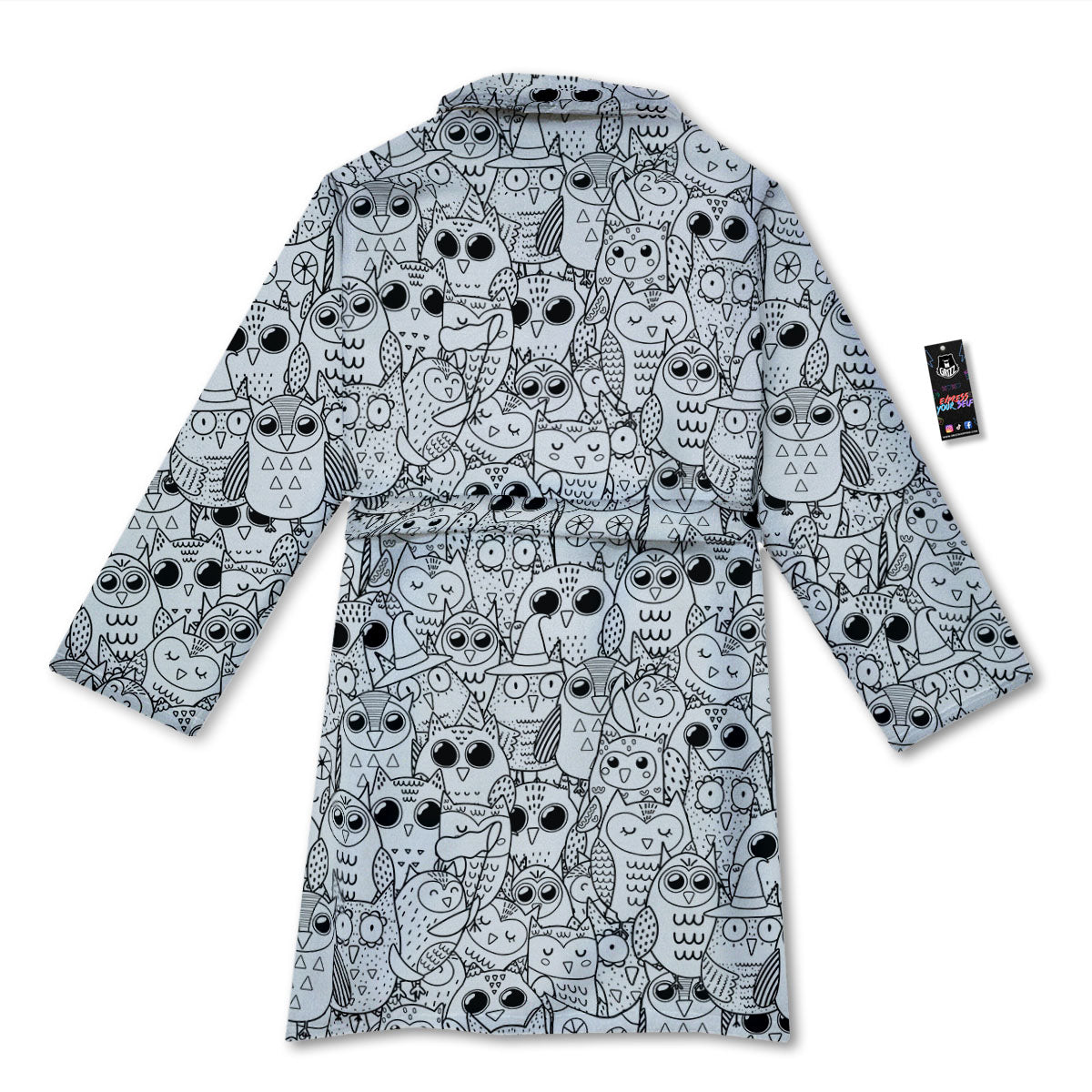 Owl White And Black Print Pattern Bathrobe-grizzshop
