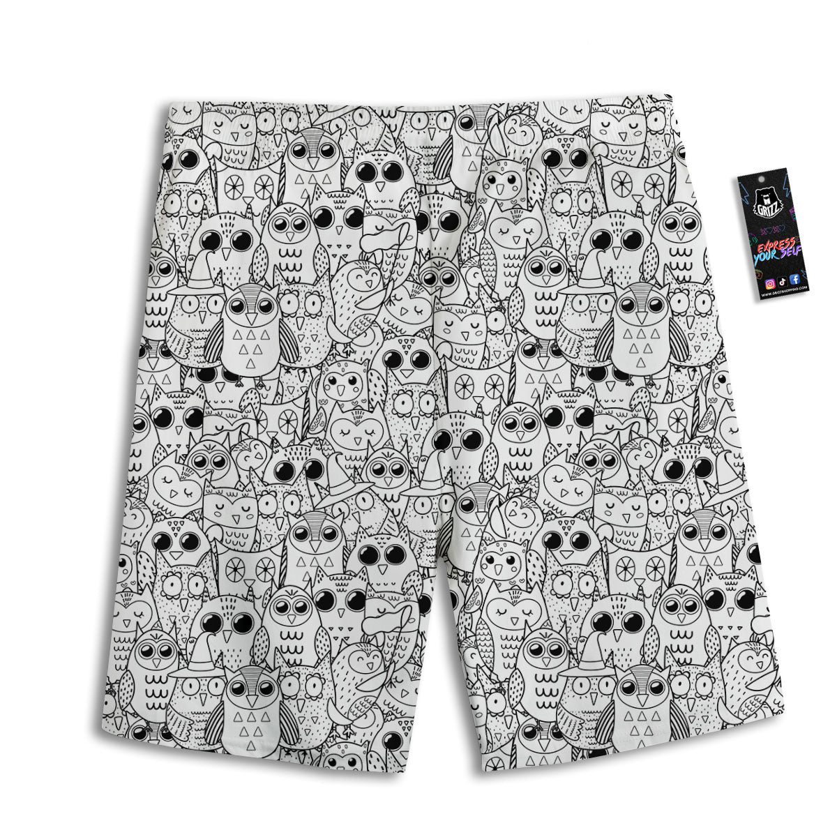 Owl White And Black Print Pattern Men's Athletic Shorts