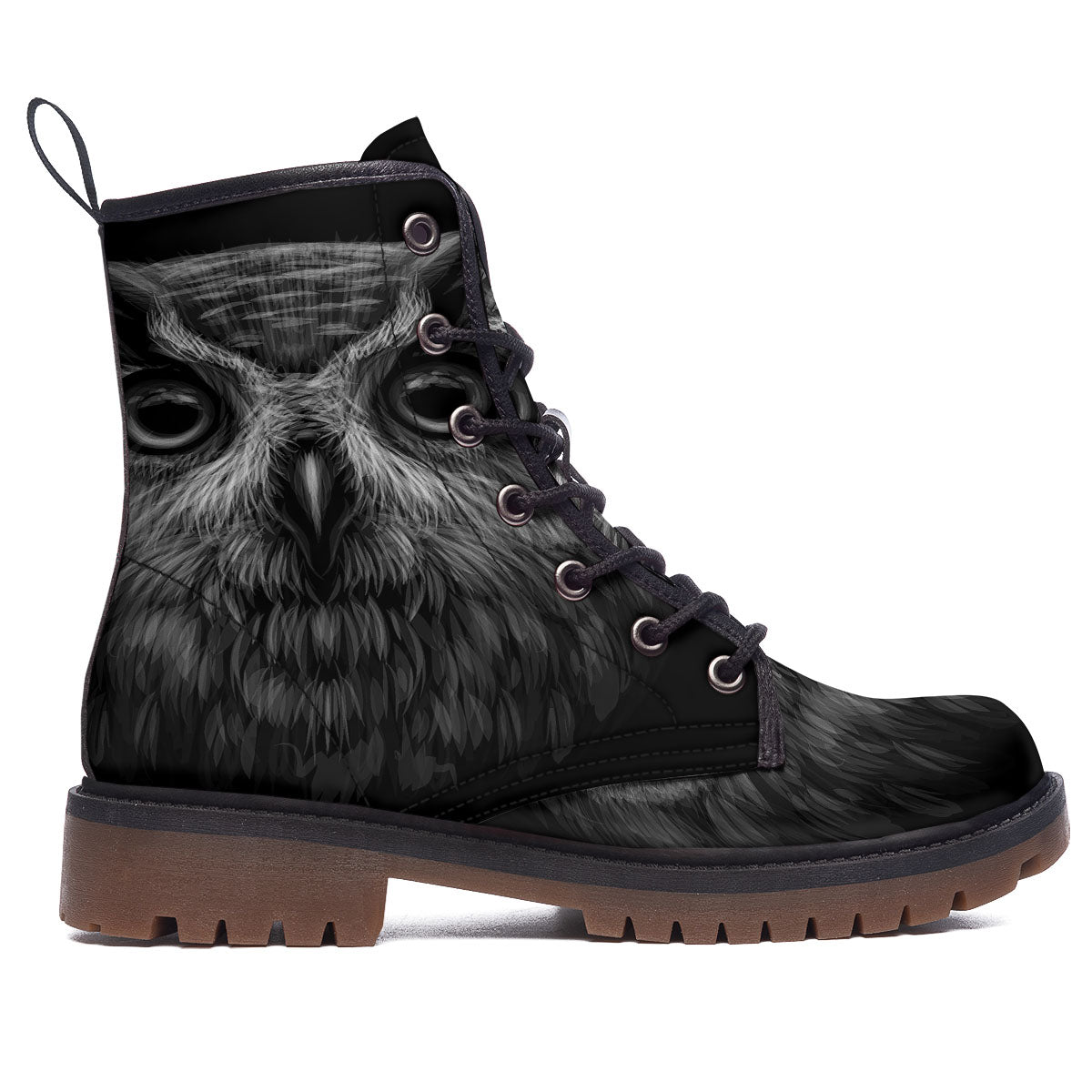 Owl White And Black Print Work Boots-grizzshop