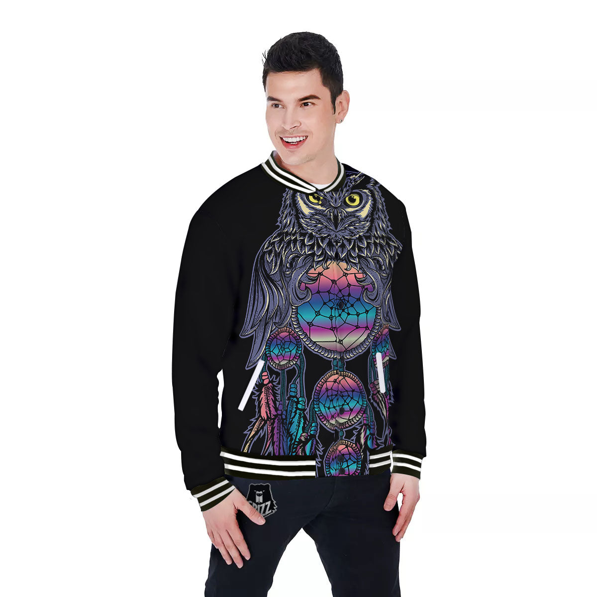Owl With Dreamcatcher Print Baseball Jacket-grizzshop