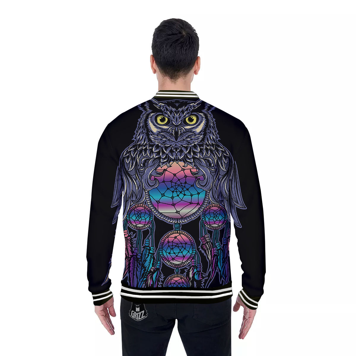 Owl With Dreamcatcher Print Baseball Jacket-grizzshop