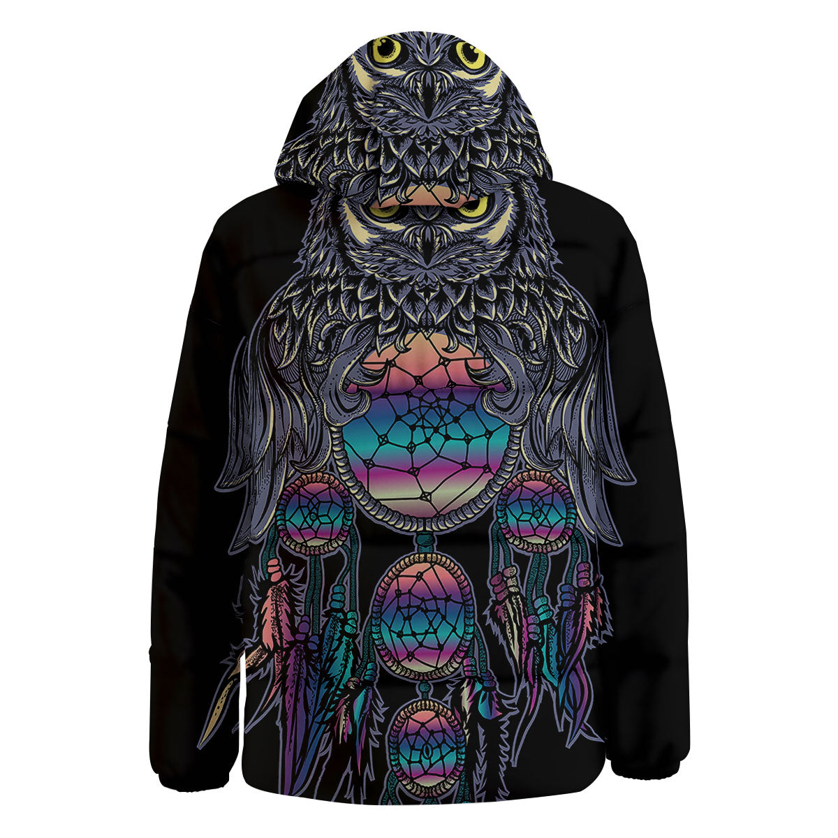 Owl With Dreamcatcher Print Down Jacket-grizzshop