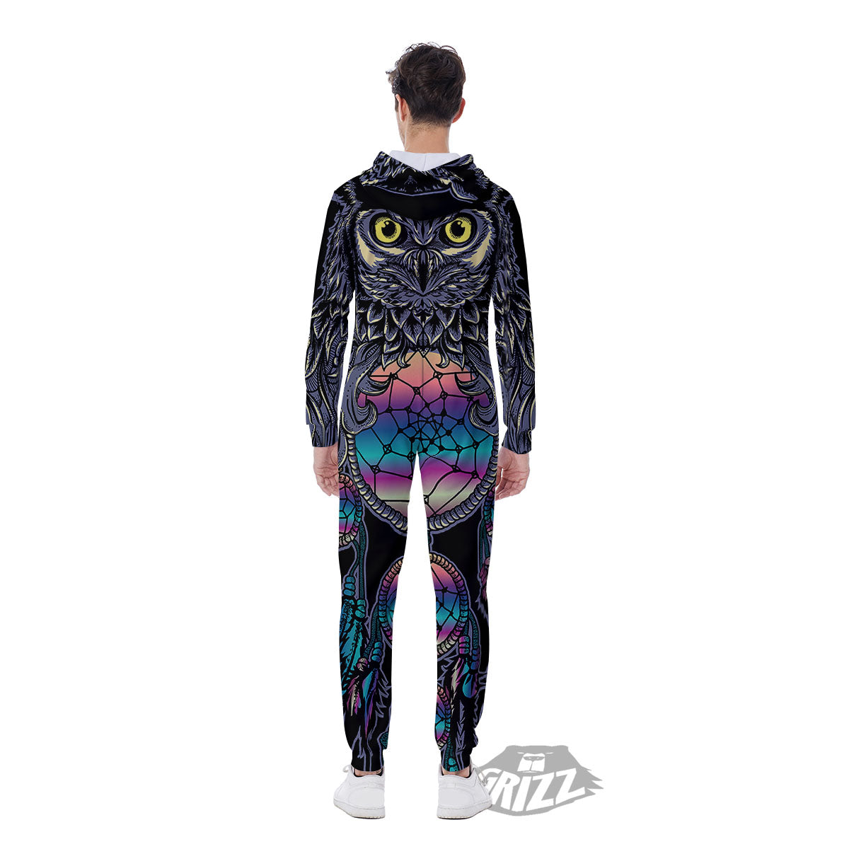 Owl With Dreamcatcher Print Men's Jumpsuit-grizzshop