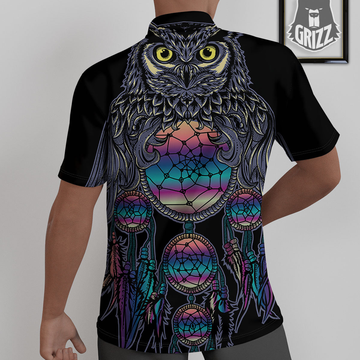 Owl With Dreamcatcher Print Untucked Shirts-grizzshop